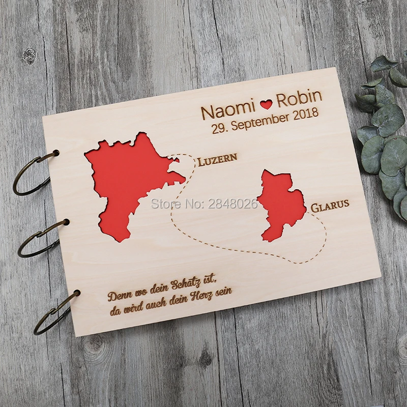 Personalized Guest Book - 素朴なパーソナライズされた結婚式のゲストブック、カスタムMAP木製結婚式のゲストブック、パーソナライズされた目的地のフォトアルバム