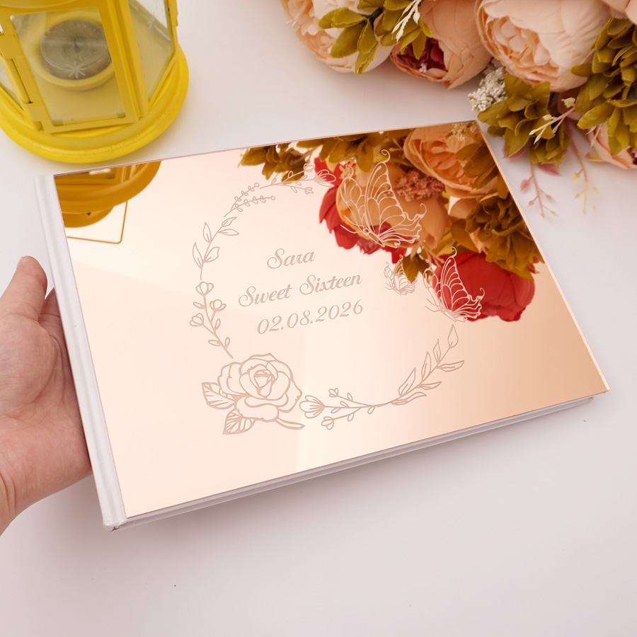 Personalized Guest Book - カスタムバタフライデザインアクリルミラーゲストブック 名入れ結婚式誕生日記念日レセプションサインギフト