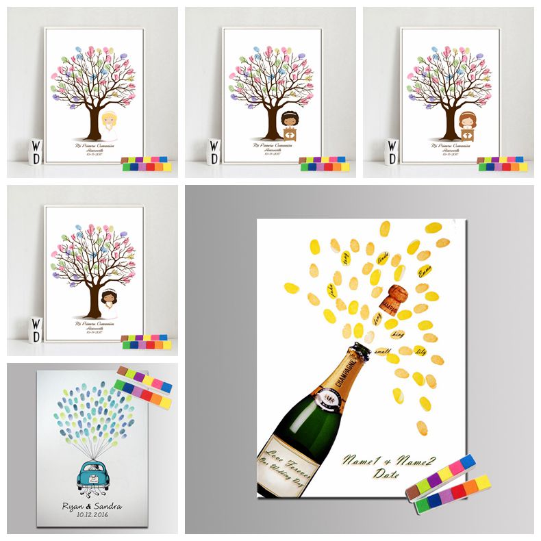 Personalized Guest Book - 結婚式のゲストブック ゲストへのパーソナライズされた結婚祝い ラブバード 指紋ツリー絵画 パーティーデコレーション リヴル・ドール・マリアージュ