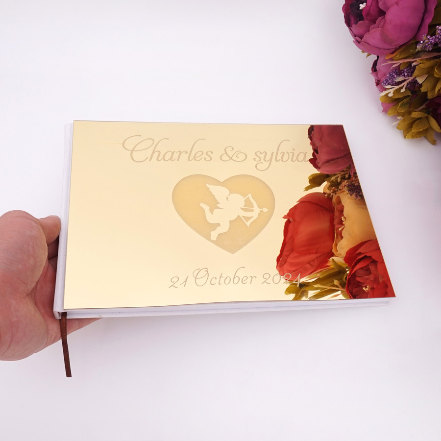Personalized Guest Book - カスタム結婚式のゲストブック アクリルミラーカバー 9種類のスタイル パーソナライズされた名前と日付 レーザー彫刻入りサインブック ギフト