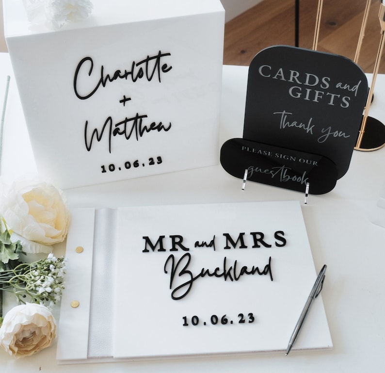 Wedding Card Box - 白いカードボックス 結婚式用 3Dパーソナライズ カスタム 任意の色 ウェディングゲストブック、カスタマイズカードとギフトサイン