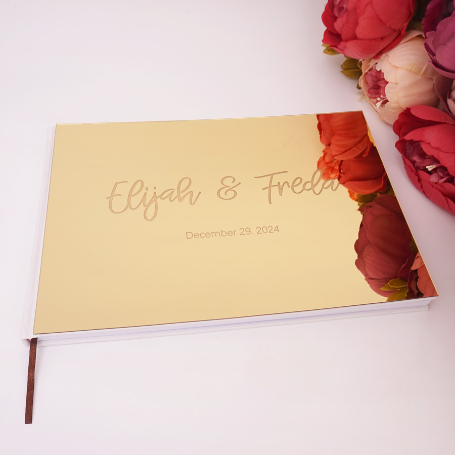Personalized Guest Book - パーソナライズされたゲストブック,名前と日付が付いたピンク,シルバー,ゴールド,25x18 cm