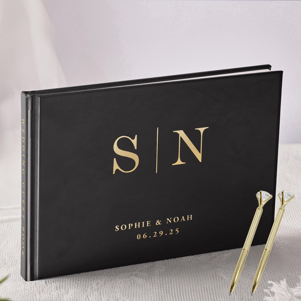 Personalized Guest Book - パーソナライズされた結婚式のゲストブック エレガントなホワイト/ブラック ゲストサイン メモリーブック 記念日パーティーの装飾 テーブルフォトアルバム