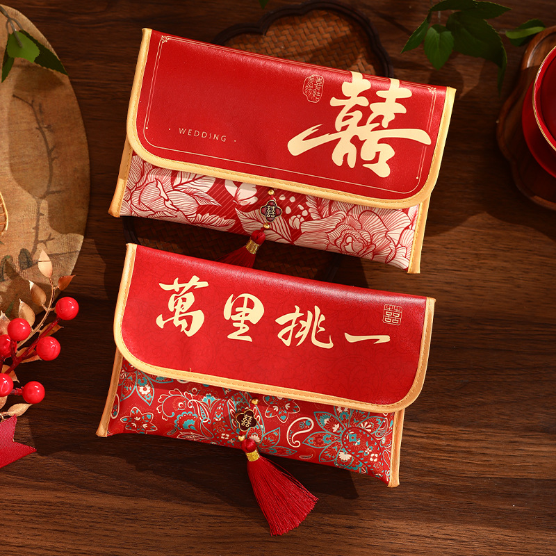 Wedding Envelopes - 中国の結婚式の赤い封筒、革製の赤い封筒、1万円の婚約用品、出産祝いのお金、結婚祝いの封筒