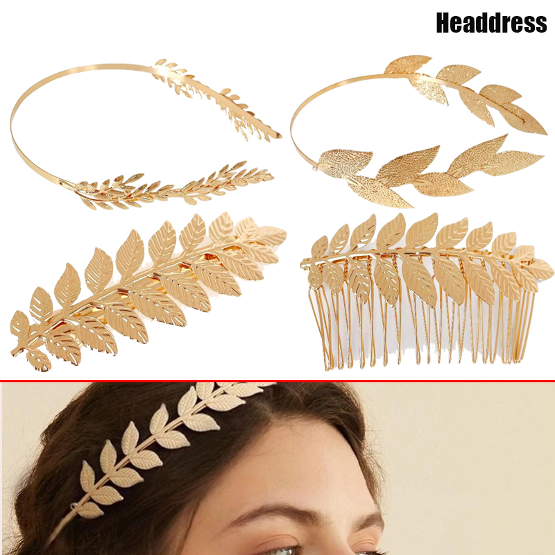Wedding Supply Store - 1PC 新レトロゴールドカラーリーフヘッドバンドかぶとクラウンティアラ頭飾り女神ギリシャヘッドジュエリー花嫁結婚式のヘアアクセサリー