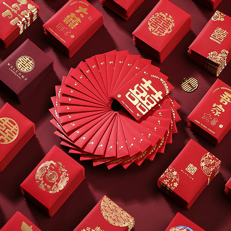 Wedding Envelopes - 新年の赤の封筒,かわいいパターン,財布,紙,運のお金,春の祭り,結婚式,中国の封筒,50個