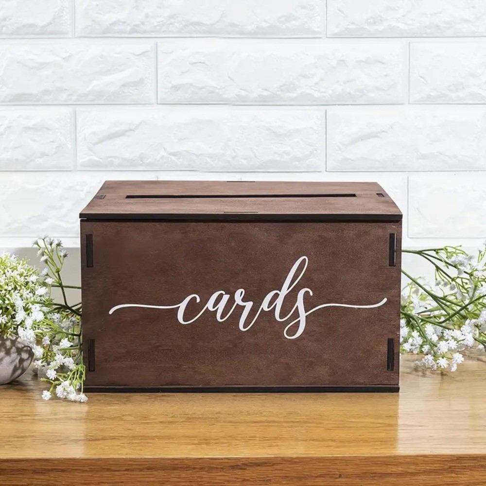 Wedding Card Box - 新しい木製ウェディングカードボックス蓋付き装飾ギフトカード収納ボックス手作り封筒マネーボックスウェディングアクセサリー