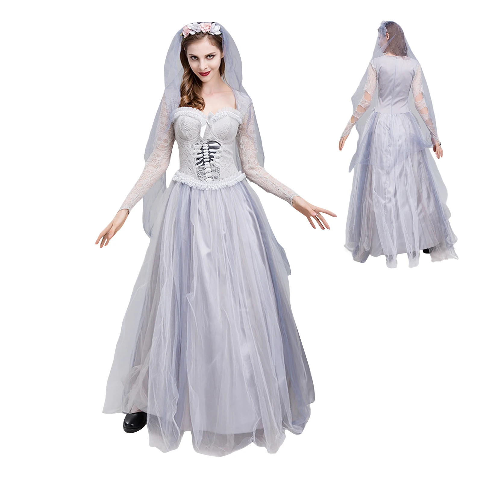 Suit Supply Wedding Party - 2025年新作 コープスブライドドレス メッシュパーティードレス ハロウィン テラーコスチューム グレー
