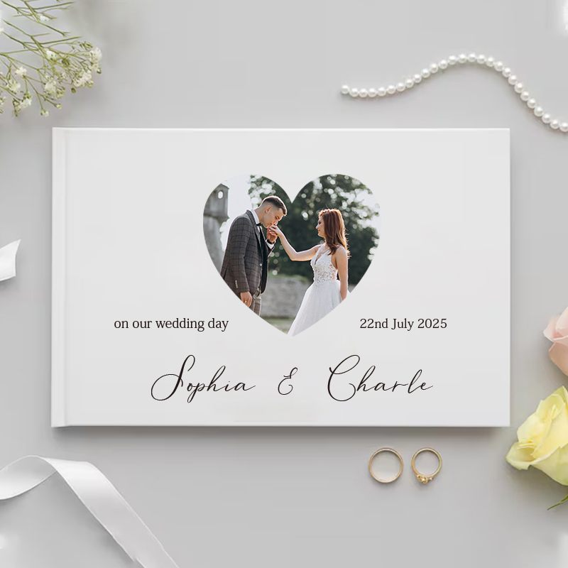 Personalized Guest Book - 結婚祝い用のパーソナライズされたゲストブック ホワイトノーブルメッセージフォトアルバム シンプルでエレガントな横型記念品 署名ゲストブック