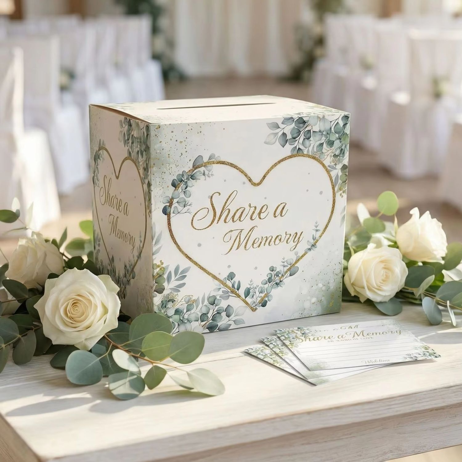 Wedding Card Box - 白い花柄のウェディングカードボックス、ブライダルベビーシャワーパーティー用品、エレガントなDIYクラフト、祝福の受付用投票用紙箱、装飾用
