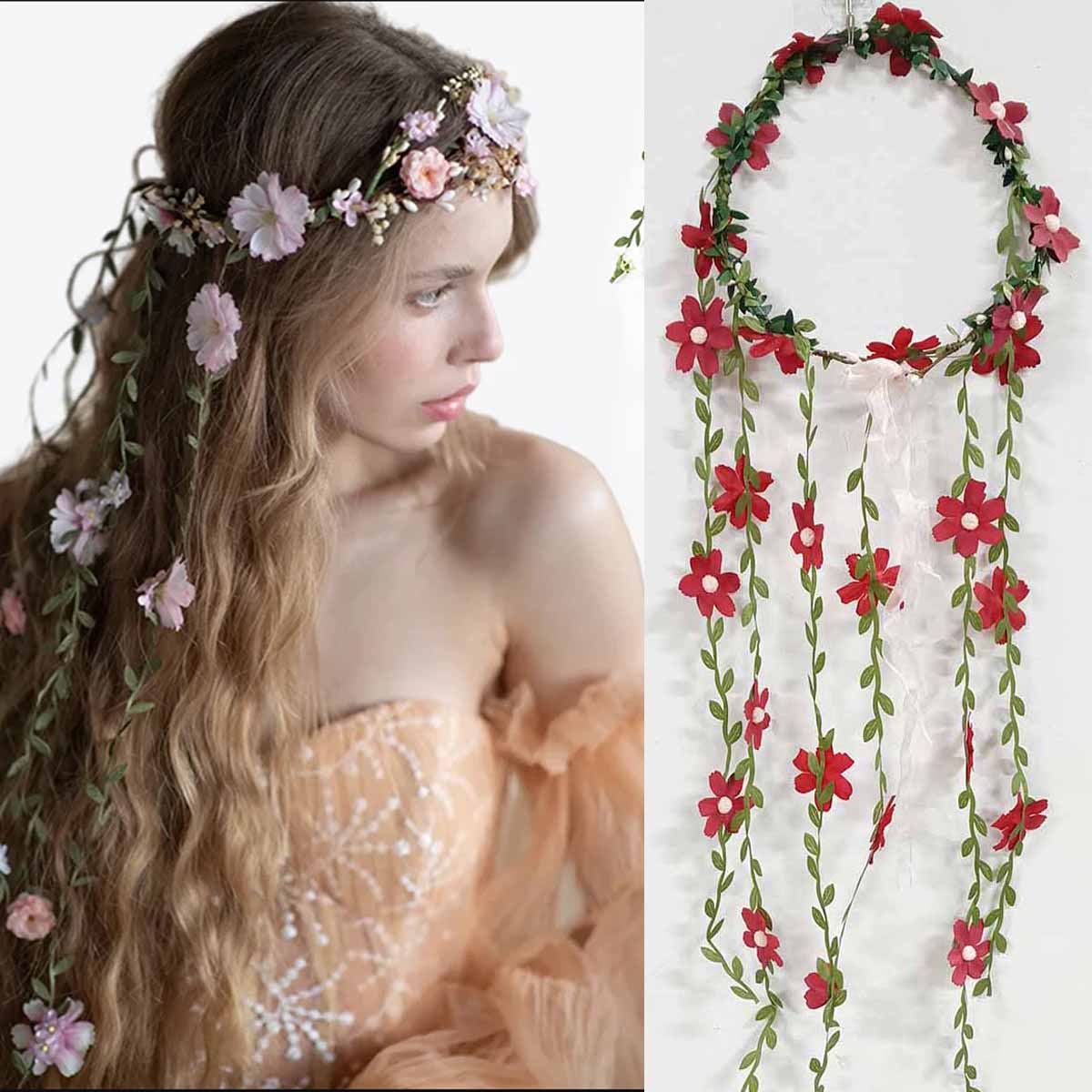 Wedding Supply Store - ボヘミアン籐花蔓クラウンヘッドバンド花嫁の結婚式のヘアアクセサリー女の子花花輪ヘッドバンドヘアスタイル Headdres
