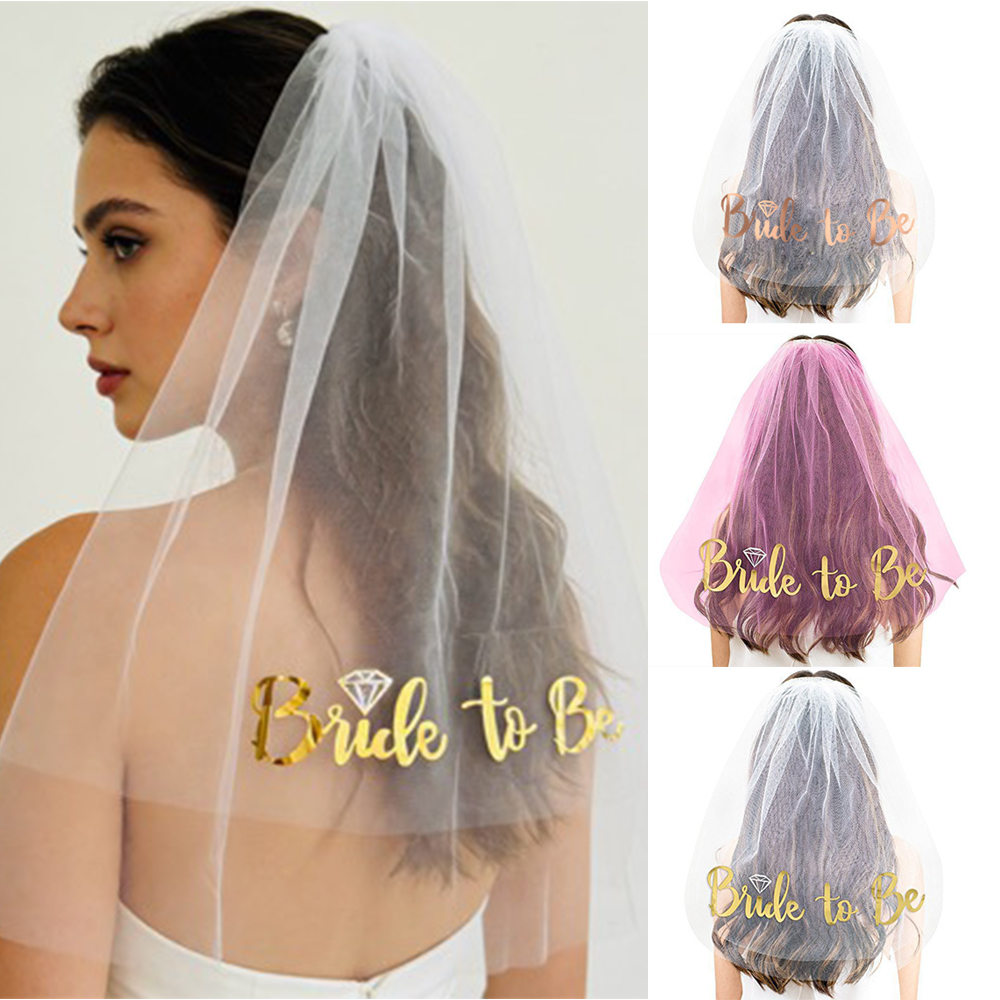 Wedding Supply Store - 花嫁のためのベール ローズゴールド 独身最後のパーティー ホワイトピンクベール 花嫁のヘアアクセサリー 独身最後のパーティー
