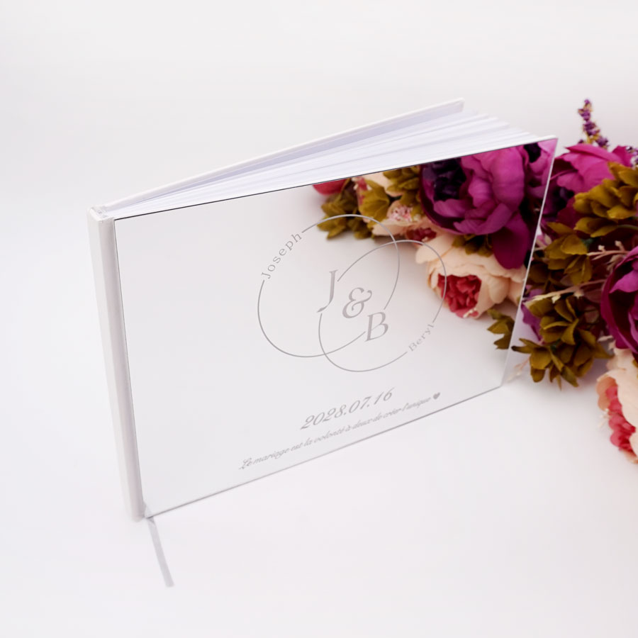 Personalized Guest Book - カスタムエンゲージリング付きのパーソナライズされたアクリルミラー,結婚披露宴のシャワーブック
