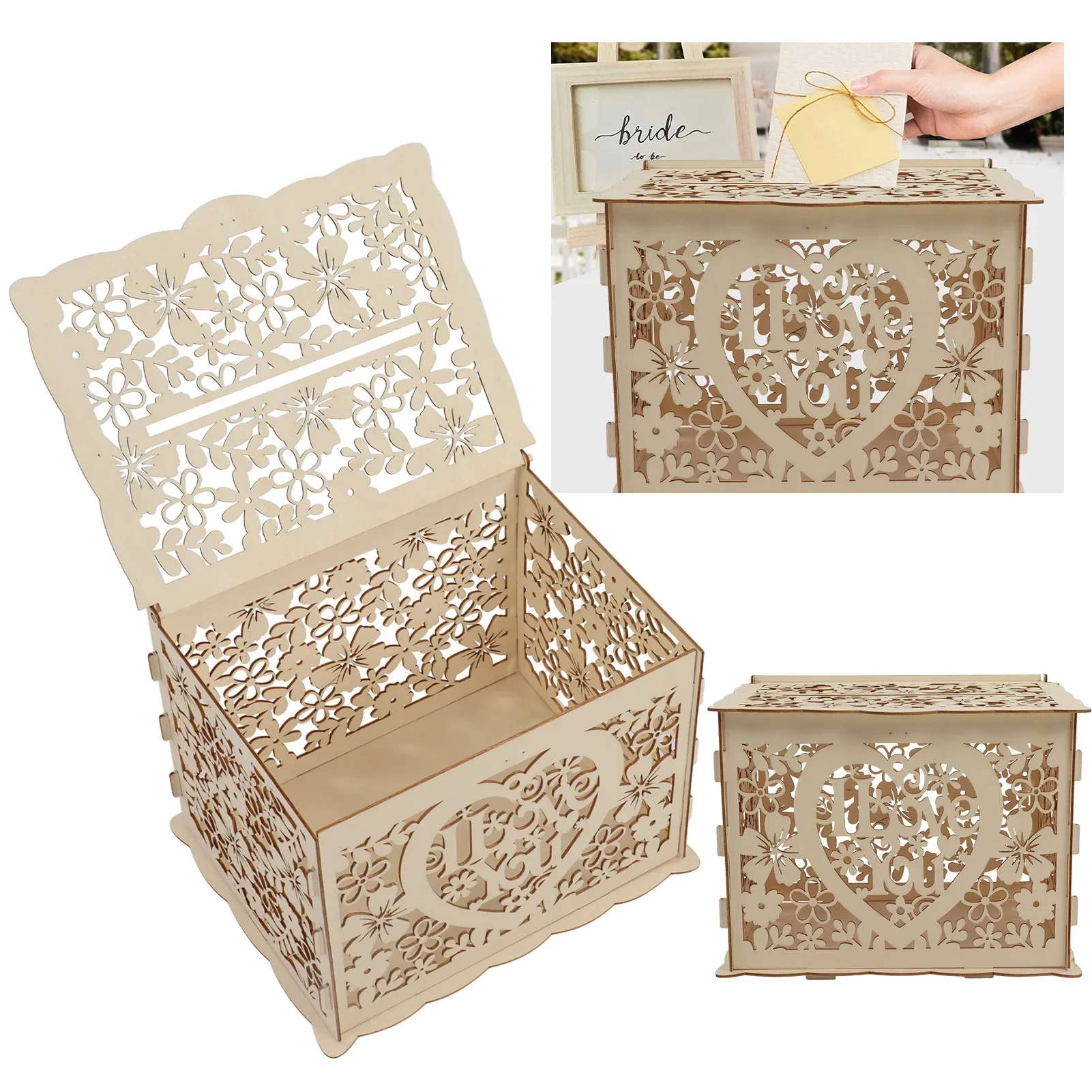 Wedding Card Box - DIY-木製ギフトボックス,カードケース,結婚式のレセプション,装飾,簡単な組み立て