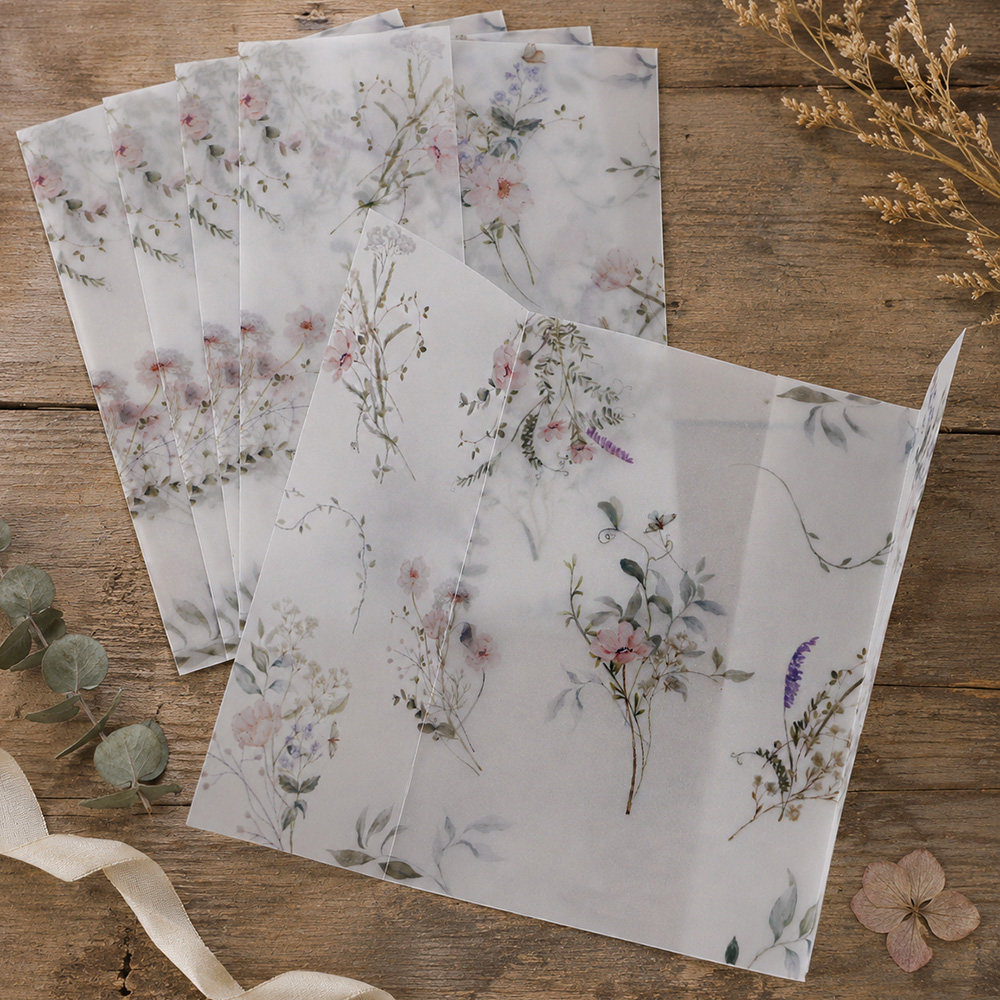 20/50個入りベラムラップ、水彩画の野の花柄、DIYベラム - Wedding Envelopes のレビューと価格