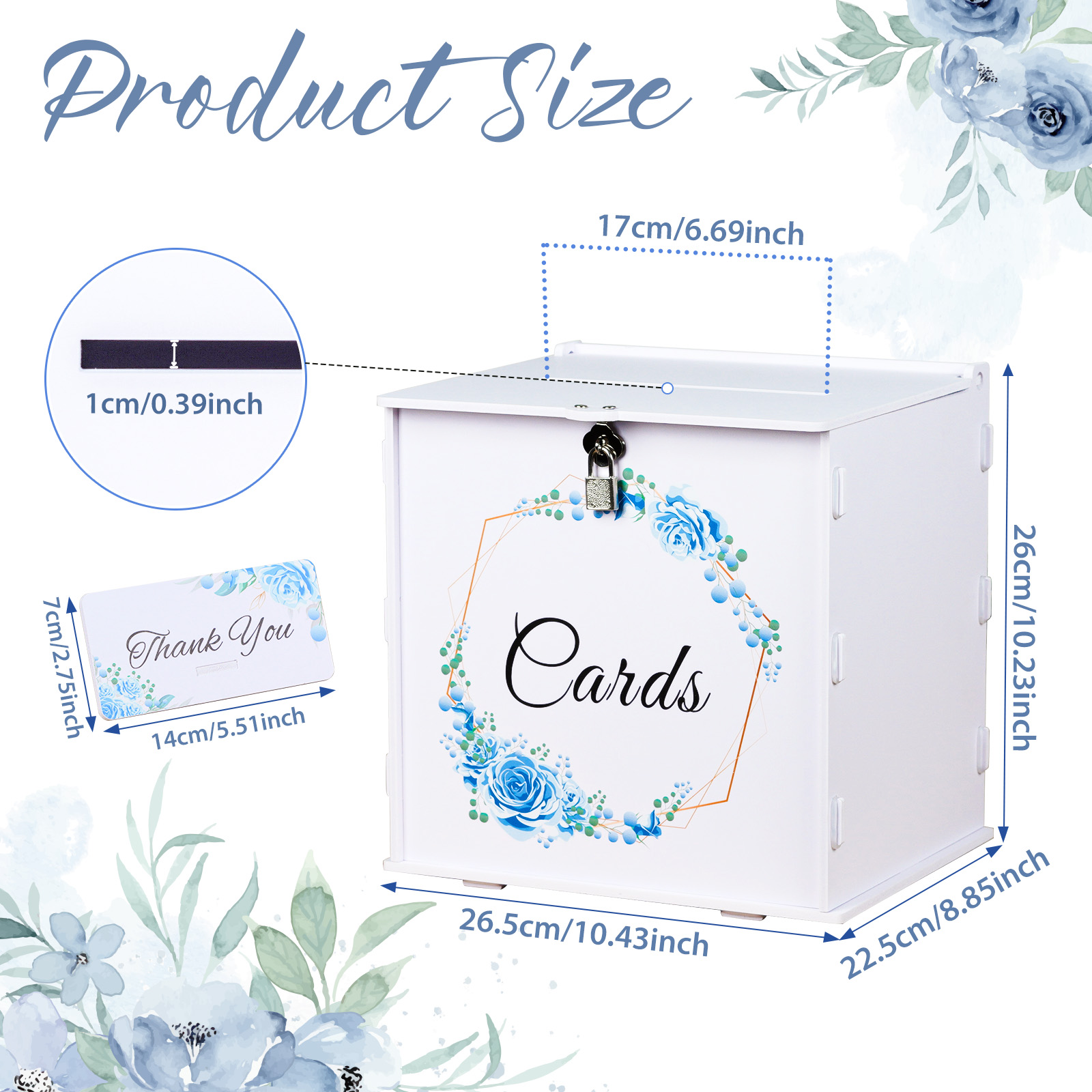 白い結婚式のカードボックス（鍵付き）、青い花輪付きPVCギフ - Wedding Card Box のレビューと価格