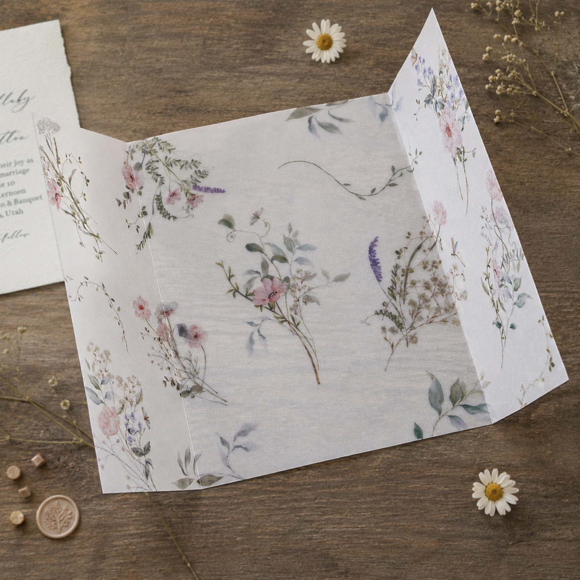 20/50枚入り水彩野花柄ベラムラップ、DIYベラム折り封筒 - Wedding Envelopes のレビューと価格