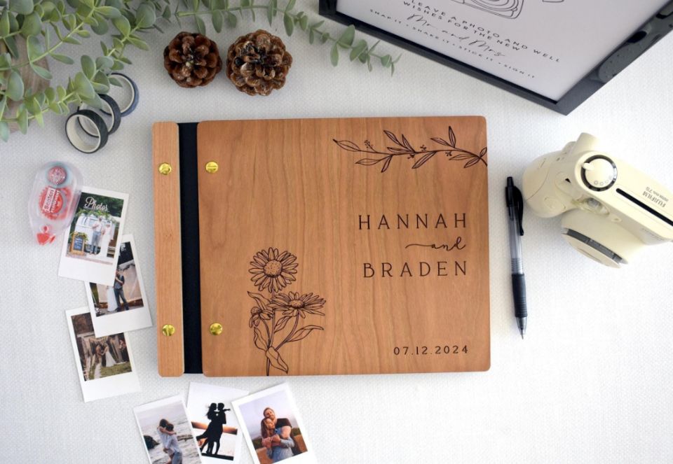 木製結婚式のゲストブックフォトアルバム、木製ゲストブック、パ - Personalized Guest Book のレビューと価格