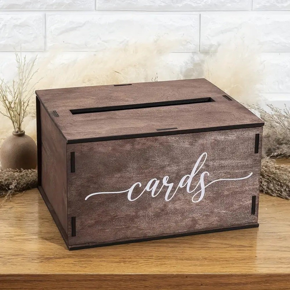 新しい木製ウェディングカードボックス蓋付き装飾ギフトカード収 - Wedding Card Box のレビューと価格