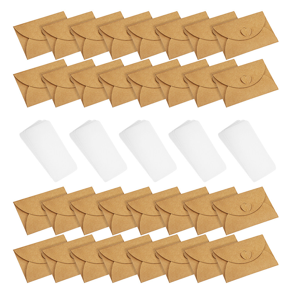30セット ミニクラフト封筒 ハート型留め具付き ブラウン  - Wedding Envelopes のレビューと価格