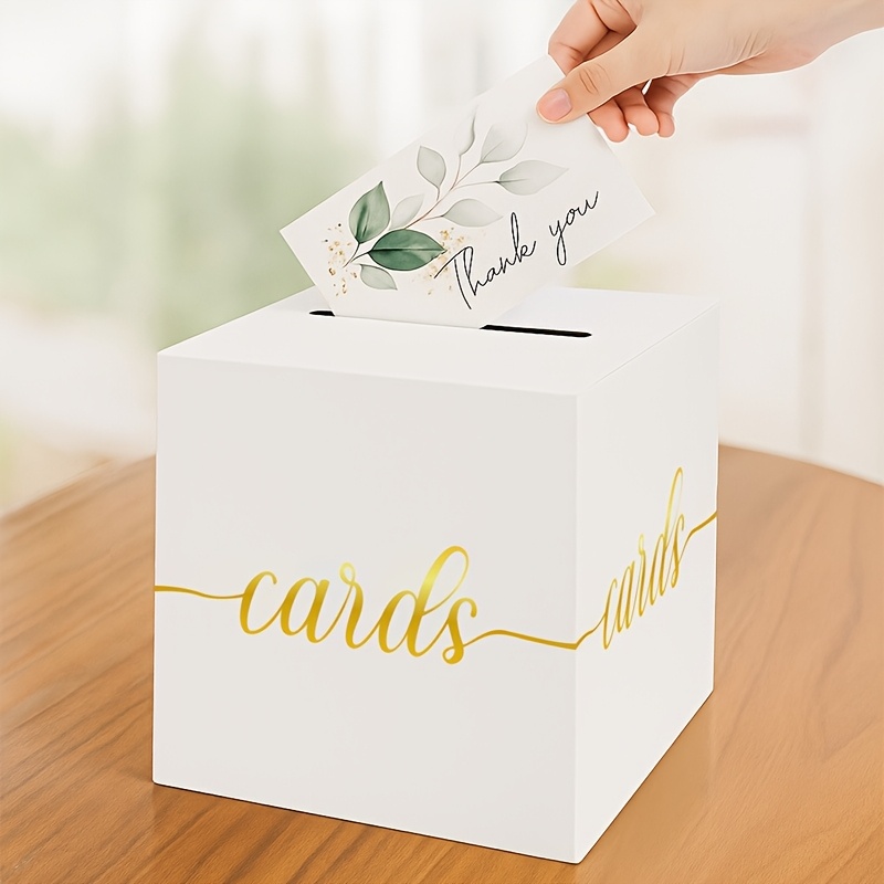 ゴールド箔デザインの白いウェディングカード4枚入り、投票ゲー - Wedding Card Box のレビューと価格